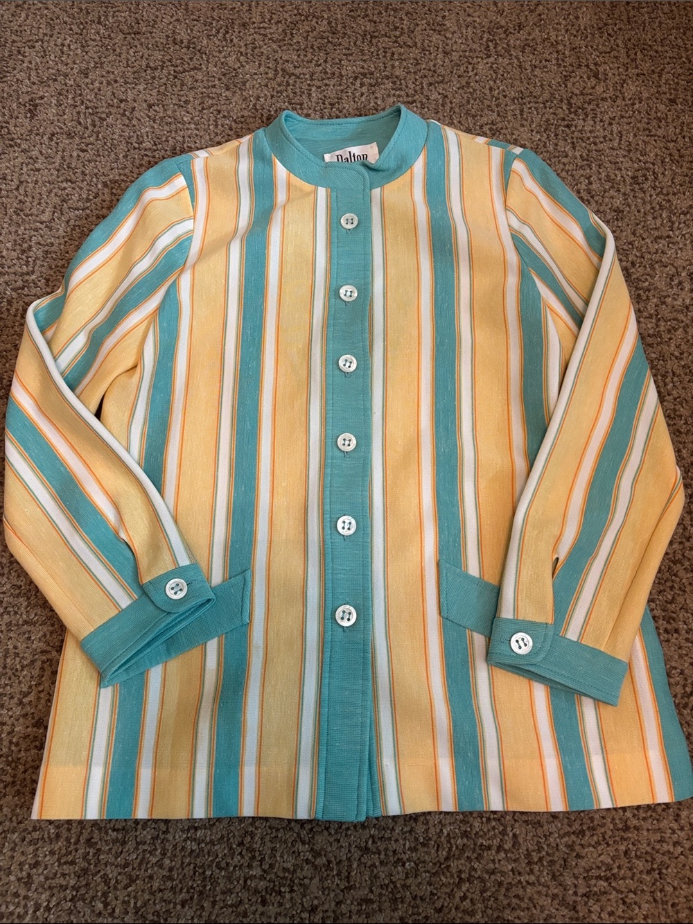 Dalton Striped Button-Up Jacket in Yellow & Teal